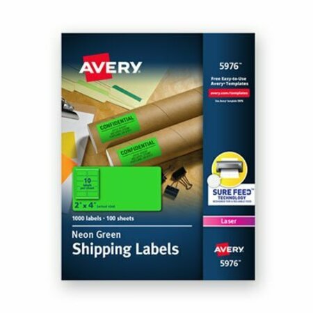 AVERY DENNISON Avery, HIGH-VISIBILITY PERMANENT LASER ID LABELS, 2 X 4, NEON GREEN, 1000PK 5976